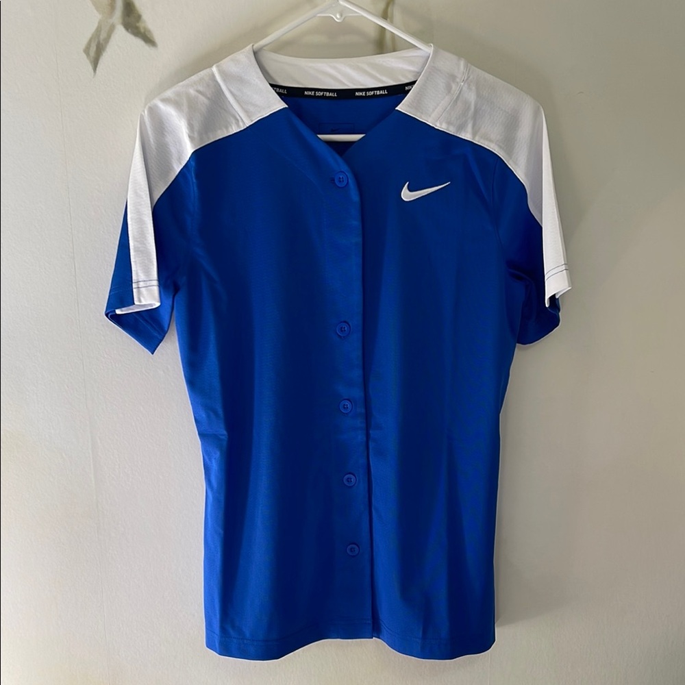 Nike Royal Blue and White Athletic Softball Jersey Top